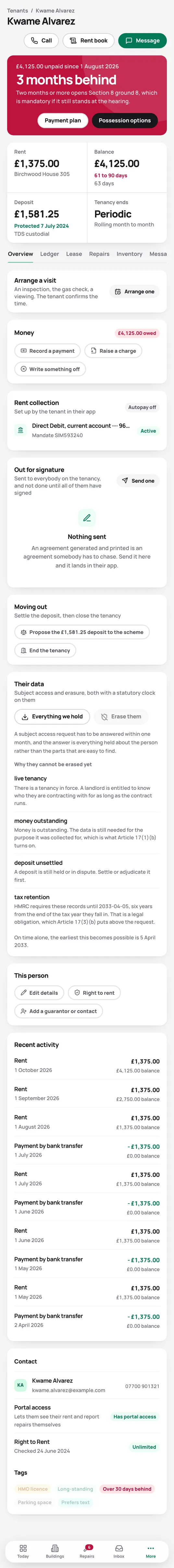 A tenant’s page on a phone