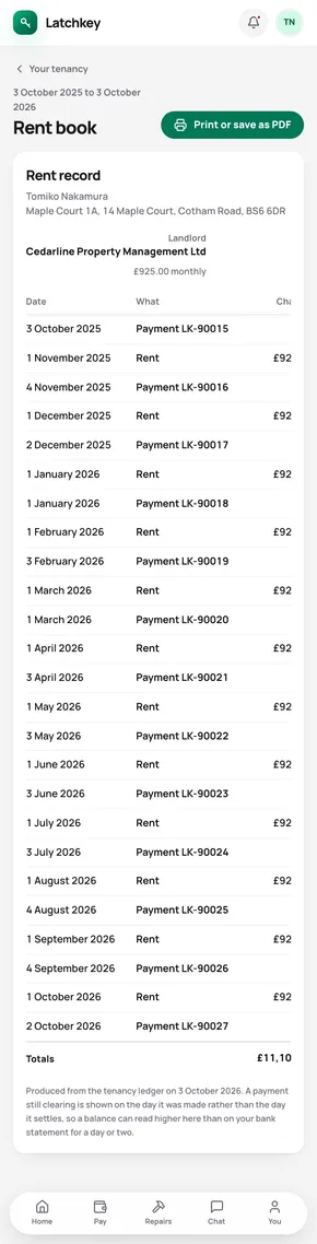 The tenant app: their rent book