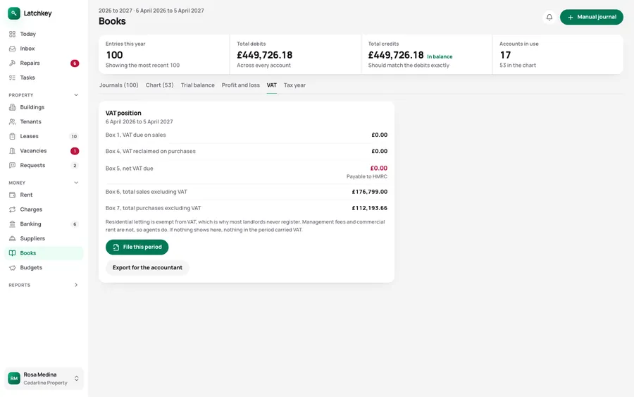 The VAT screen with a filed return